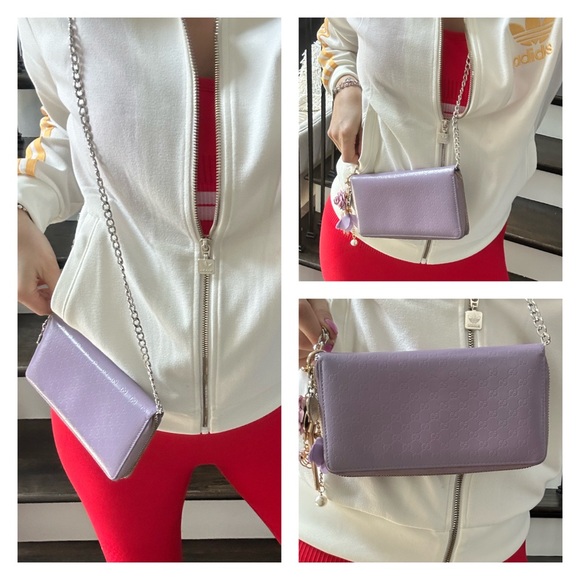 💯 GUCCI Violet Monogram Leather Zippered Wallet on Chain w/ auth cert - Picture 13 of 14